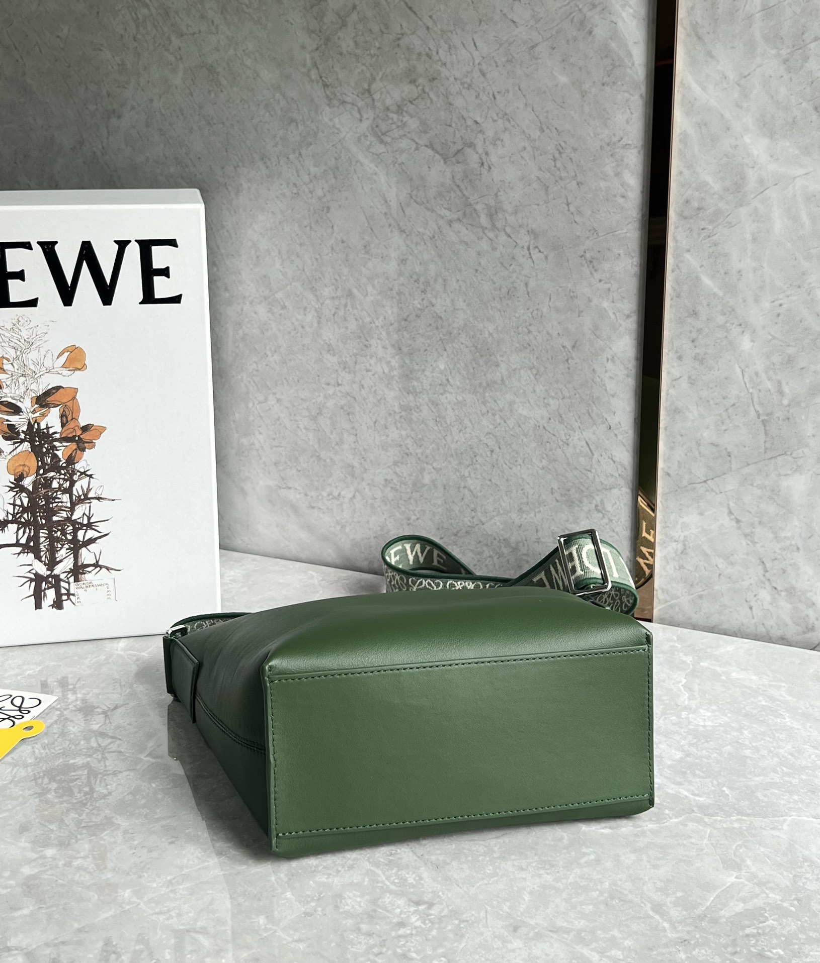 Loewe Small Cubi Crossbody Bag in Supple Smooth Calfskin and Jacquard Hunter Green